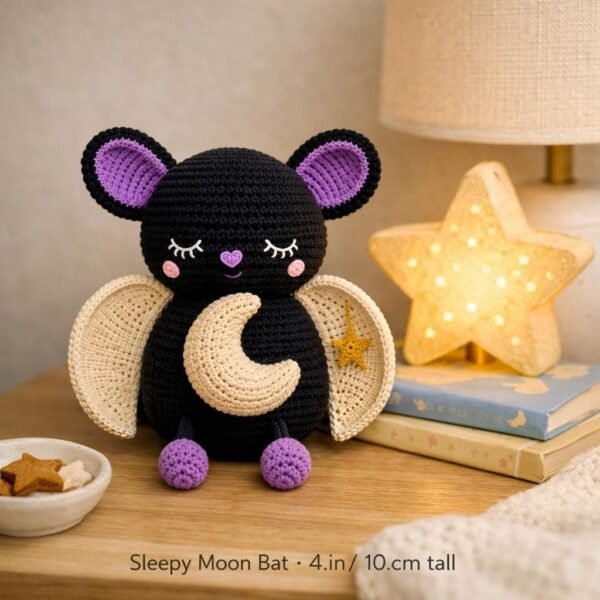 Sleepy Moon Bat Crochet Pattern | Beginner Amigurumi Plush Tutorial (PDF Download)