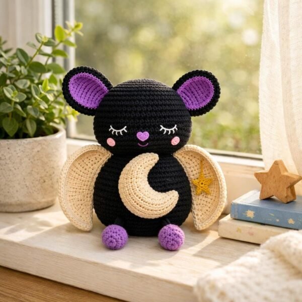 Sleepy Moon Bat Crochet Pattern | Beginner Amigurumi Plush Tutorial (PDF Download)