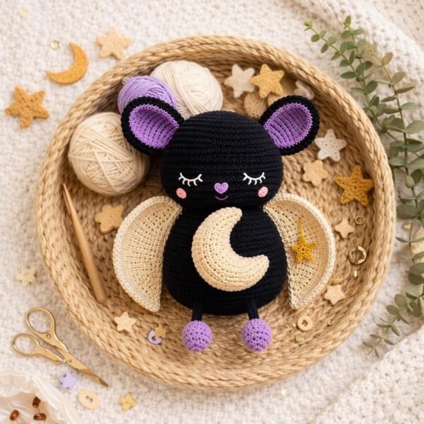 Sleepy Moon Bat Crochet Pattern | Beginner Amigurumi Plush Tutorial (PDF Download)