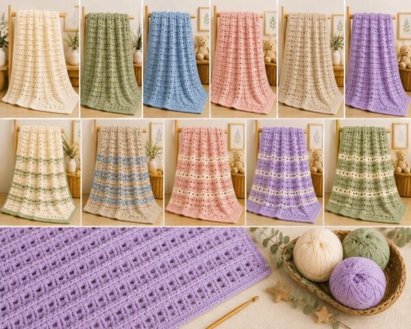 Crochet Baby Blanket Pattern | Easy Textured Blanket PDF | Beginner Crochet Pattern | Ridge & Eyelet Stitch