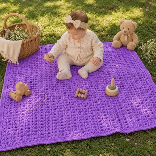 Crochet Baby Blanket Pattern | Easy Textured Blanket PDF | Beginner Crochet Pattern | Ridge & Eyelet Stitch