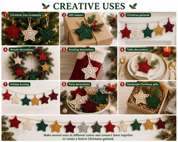 Easy Crochet Star Ornament Pattern | Beginner Christmas Tree Decor (PDF Download)
