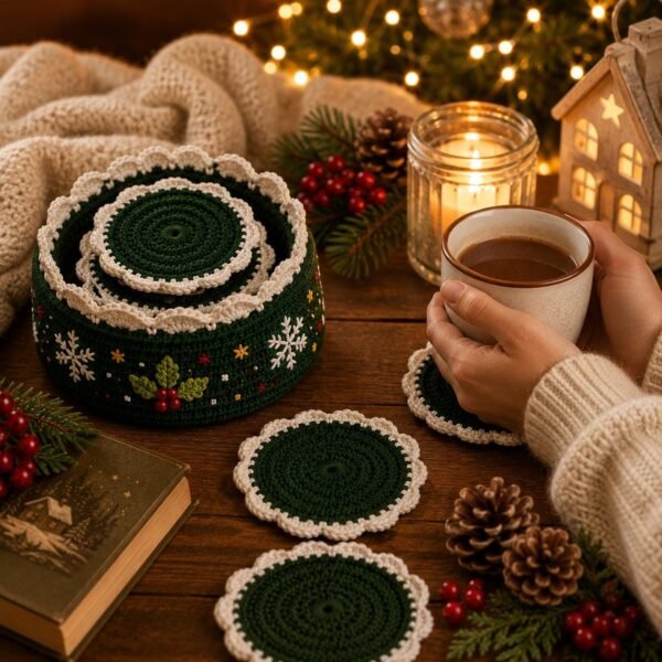 Christmas Crochet Coaster Holder Pattern | Beginner Festive Decor (PDF Download)