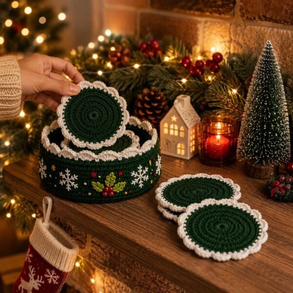 Christmas Crochet Coaster Holder Pattern | Beginner Festive Decor (PDF Download)