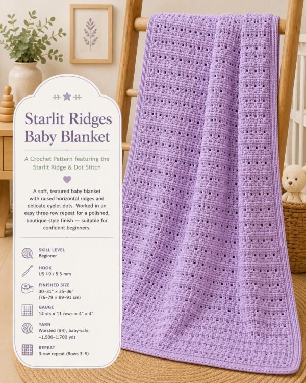Crochet Baby Blanket Pattern | Easy Textured Blanket PDF | Beginner Crochet Pattern | Ridge & Eyelet Stitch