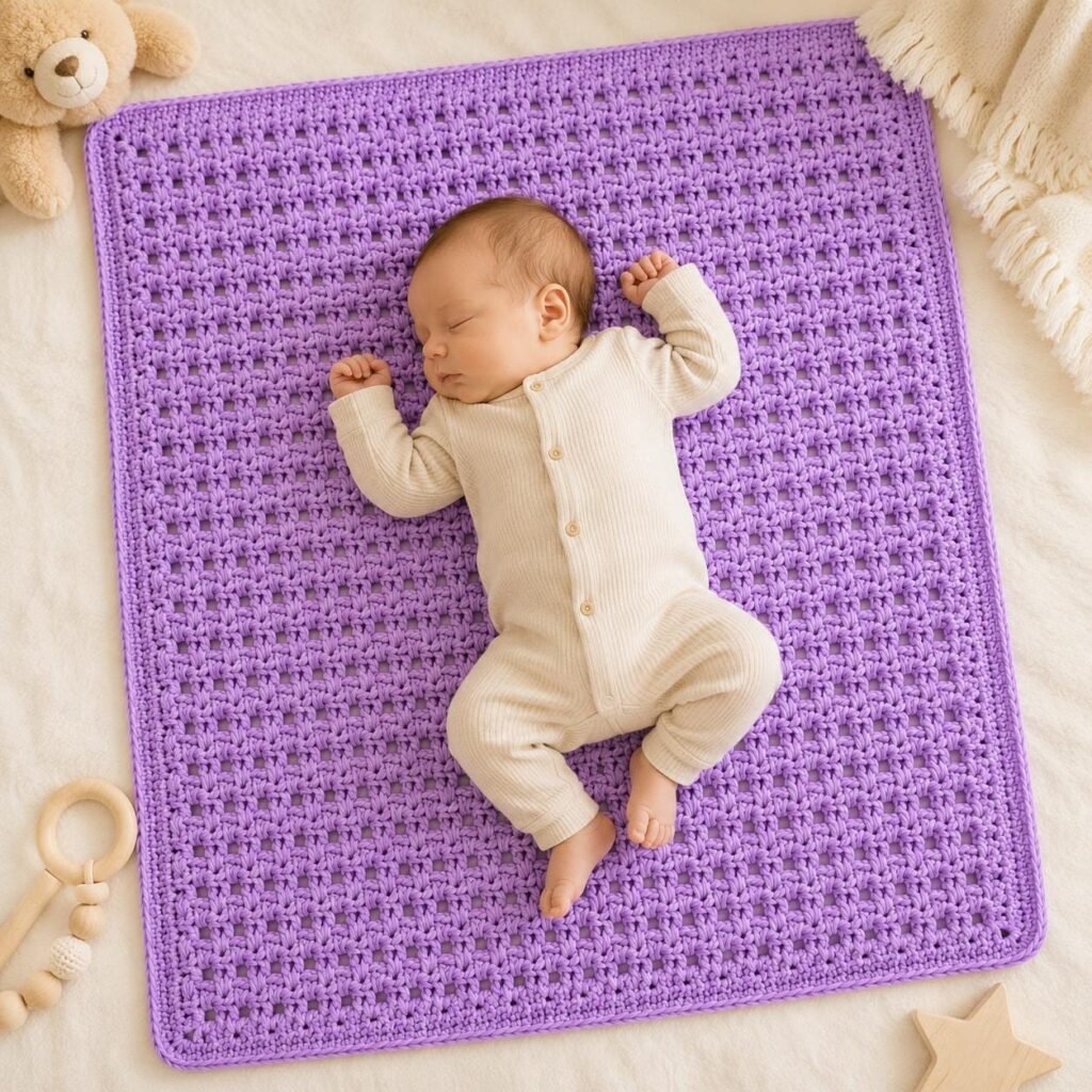 Crochet Baby Blanket Pattern | Easy Textured Blanket PDF | Beginner Crochet Pattern | Ridge & Eyelet Stitch