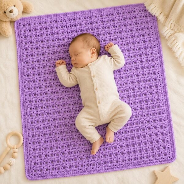Crochet Baby Blanket Pattern | Easy Textured Blanket PDF | Beginner Crochet Pattern | Ridge & Eyelet Stitch