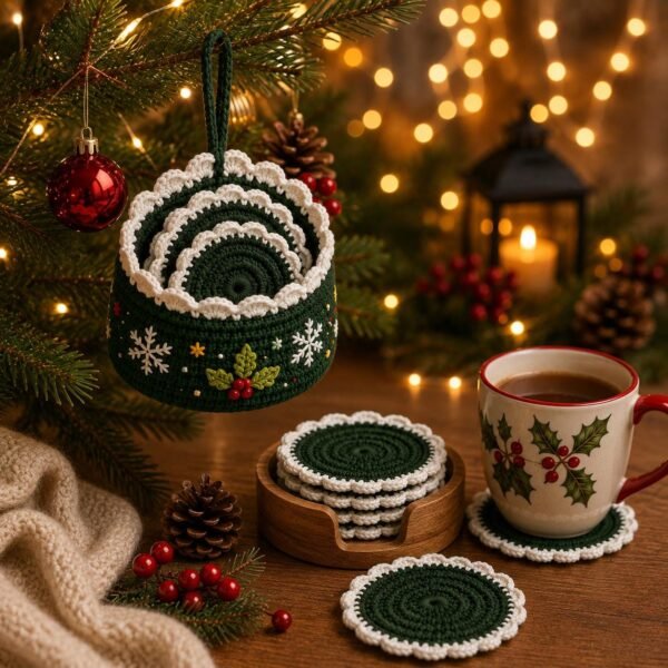 Christmas Crochet Coaster Holder Pattern | Beginner Festive Decor (PDF Download)