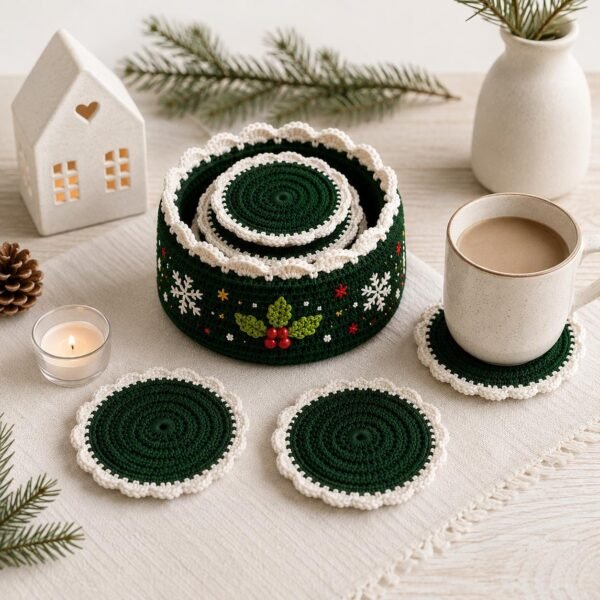Christmas Crochet Coaster Holder Pattern | Beginner Festive Decor (PDF Download)