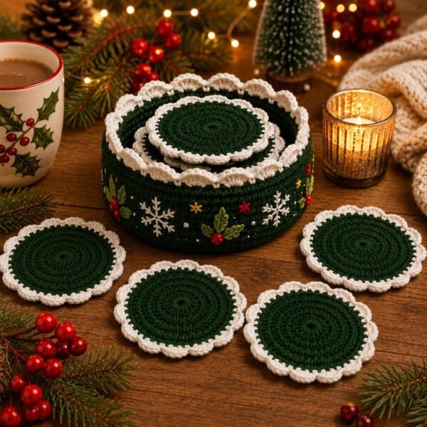 Christmas Crochet Coaster Holder Pattern | Beginner Festive Decor (PDF Download)