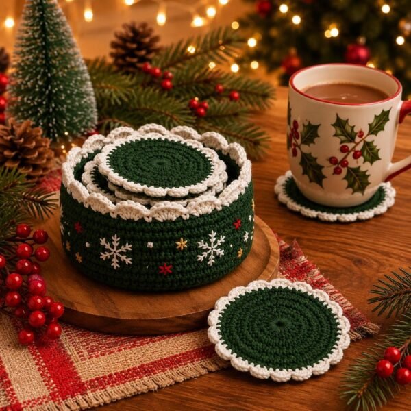 Christmas Crochet Coaster Holder Pattern | Beginner Festive Decor (PDF Download)