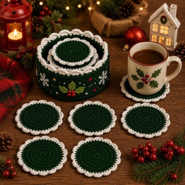 Christmas Crochet Coaster Holder Pattern | Beginner Festive Decor (PDF Download)
