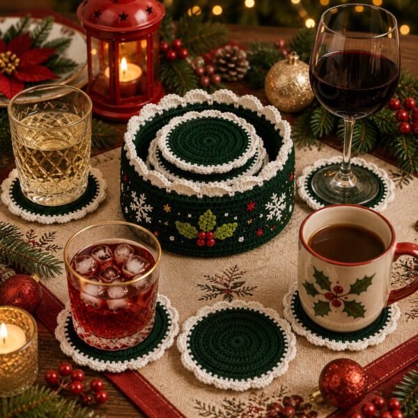 Christmas Crochet Coaster Holder Pattern | Beginner Festive Decor (PDF Download)