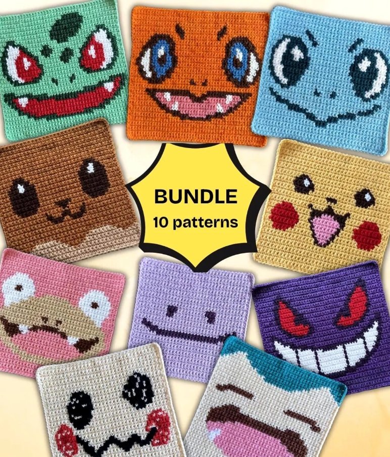 10 Pokemon Crochet Squares for Colorful Blankets & Bags